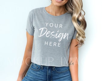 Next Level 5080 Mockup, Heather Grey 5080 Crop Top Mockup, abgeschnittenes Tshirt, Womens Festival Crop Top T-Shirt, Weiter Level POD