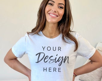 Bella Canvas 3001 White Mockup, Mockup de camiseta, Mockup de camisa Bella, Mockup de modelo, Mockup de camiseta feminina, Mockup 3001 White