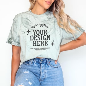 Comfort Colors 1745 Fern Color Blast Mockup, 1745 Green TShirt Model Mockup, Unisex Tie Dye Shirt Mockup, Comfort Colors Tee Mockup