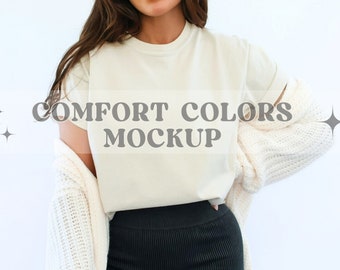 Ivory Comfort Colors 1717 T-Shirt Mockup, Comfort Colors Tshirt Mockup, Model Mockup, Unisex Tee Mock, Ivory Trendy Mocks