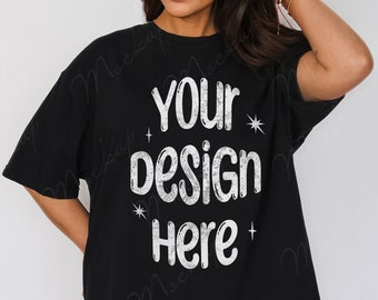 Comfort Colors C1717 Black Shirt Mockup, Oversized Mockup, Black Tshirt Mockup, Comfort Colors Model Mockup