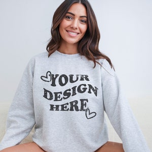 Gildan 18000 Mockup, Ash Gray Gildan 18000 Mockup, Gildan Crewneck Mockup, Model Mockup