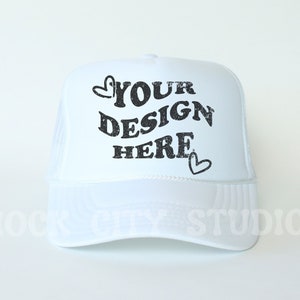 White Otto Foam Trucker Hat Mockup, Otto Cap Mock up, White Baseball Hat Mockup, Mesh Snapback Trucker Cap Mockup