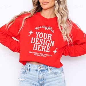 Gildan 2400 Red Long Sleeve Mockup, Gildan Long Sleeve Tee, Gildan 2400 Mockup, Gildan g240 Bundle, Unisex Cotton Long Sleeve Tee