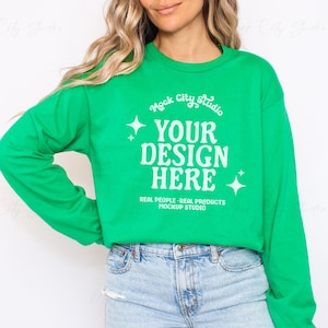 Gildan 2400 Irish Green Langarm Mockup, Gildan Langarm T-Shirt, Gildan 2400 Mockup, Gildan g240 Bundle, Unisex Baumwolle Langarm T-Shirt