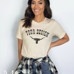 Bella Canvas 3001 Mockup, Natural 3001 T shirt Mockup, Country Western Mockup, Cowgirl Mock, Natural Boho Model Mockup