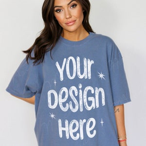 Comfort Colors C1717 Blue Jean Shirt Mockup, Oversized Mockup, Blue Jean Tshirt Mockup, Comfort Colors Model Mockup