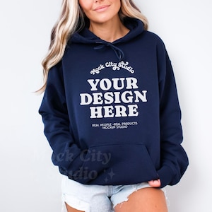 Gildan 18500 Navy Hoodie Mockup, Gildan Hoodie Mockup, Navy Blue Hooded Sweatshirt Mockup, Model Mockup, oversized mockup