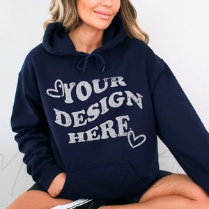 Gildan 18500 Navy Hoodie Mockup, Gildan Hoodie Mockup, Navy Blue Hooded Sweatshirt Mockup, Model Mockup, oversized mockup