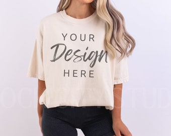 Comfort Colors Ivory T Shirt Mockup C1717 Shirt Mockup Model Mockup Comfort Colors Tee Mock, POD Mockup, Oversized Mockup Print on Demand