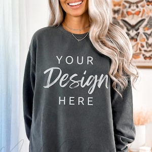 Comfort Colors 1566 Pepper Mockup, Comfort Colors Sweatshirt Mockup, Pepper Crewneck, Gray Oversized Mockup