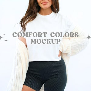 White Comfort Colors 1717 T-Shirt Mockup, Comfort Colors Tshirt Mockup, Model Mockup, Unisex Tee Mock, White Trendy Mocks