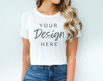 Vinyl 5080 Mockup, Weiß 5080 Crop Top Mockup, Crop Top Mockup, Frauen Festival Crop Top Tee