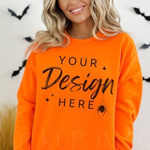 Gildan Orange 18000 Sweatshirt Mockup - Sweatshirt Mockup - Heavy Blend Gildan - Model Mockup - Herbst Mockup - Halloween Mockup - Herbst