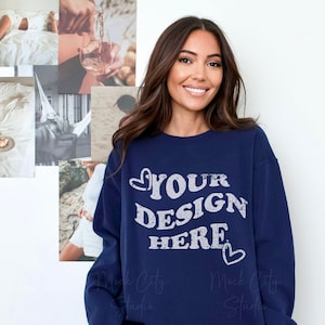 Comfort Colors 1566 True Navy Mockup, Comfort Colors Sweatshirt Mockup, True Navy Blue Crewneck
