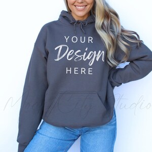 Gildan 18500 Charcoal Hoodie Mockup, Gildan Hoodie Mock up Charcoal Grey Hooded Sweatshirt Mockup Model Mockup Styled Mockup