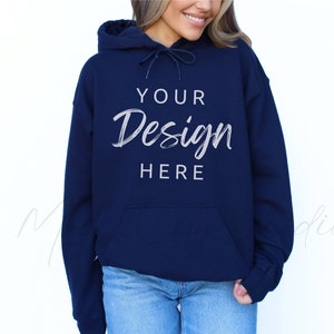 Gildan 18500 Navy Hoodie Mockup, Gildan Hoodie Mock up Dark Navy Blue Brown Hooded Sweatshirt Mockup Model Mockup Styled Mockup