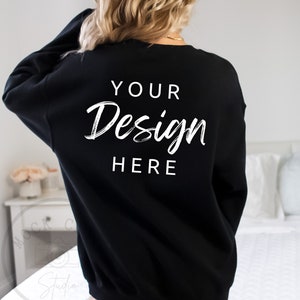 Gildan 18000 Mockup | Gildan Back of Sweatshirt Mockup | Sweatshirt Model Mockup | Simple Mockup | Black Gildan Oversized Crewneck Mockups