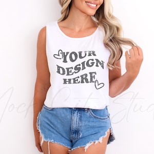 Comfort Colors 9360 White Mockup, 9360 Tank Top Mockup, Summer tank top mockup, simple model mockup, C9360 White Mock up