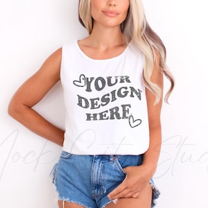 Comfort Colors 9360 White Mockup, 9360 Tank Top Mockup, Summer tank top mockup, simple model mockup, C9360 White Mock up