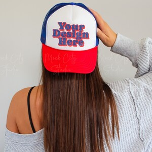 Foam Trucker Hat Mockup, Otto Cap Mockup, Red White & Blue Foam Cap Mockup, Mesh Trucker Hat Mockup