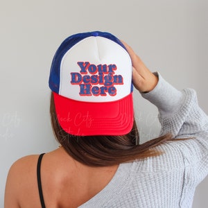 Foam Trucker Hat Mockup, Otto Cap Mockup, Red White & Blue Foam Cap Mockup, Mesh Trucker Hat Mockup