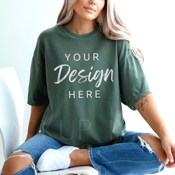 Moss Comfort Colors 1717 Tshirt Mockup, Model Mockup, Comfort Colors Tee Mock, Tshirt Mock up, Oversized Mockup