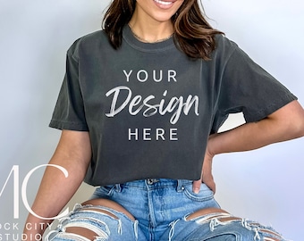 Comfort Colors C1717 Pepper, Pepper Shirt Mockup, Tshirt Mockup, Gray Tee Mockup, C1717 Model Mockup,  Boho Shirt Mock up, Grey Mockup