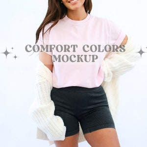 Blossom Comfort Colors 1717 T-Shirt Mockup, Comfort Colors Tshirt Mockup, Model Mockup, Unisex Tee Mock, Blossom Pink Trendy Mocks