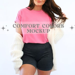 Crunchberry Comfort Colors 1717 T-Shirt Mockup, Comfort Colors Tshirt Mockup, Model Mockup, Unisex Tee Mock, Crunchberry Pink Trendy Mocks