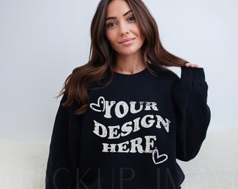 Gildan 18000 Mockup, Black Gildan 18000 Mockup, Gildan Crewneck Mockup, Model Mockup