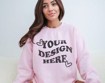 Gildan 18000 Mockup, Light Pink Gildan 18000 Mockup, Gildan Crewneck Mockup, Model Mockup