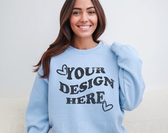 Gildan 18000 Mockup, Light Blue Gildan 18000 Mockup, Gildan Crewneck Mockup, Model Mockup