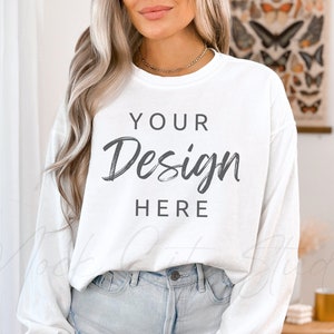 Comfort Colors 1566 White Mockup, Comfort Colors Sweatshirt Mockup, White Crewneck, Oversized Mockup