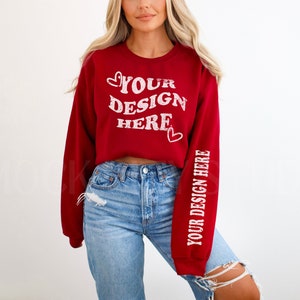 Gildan ärmmodell, Garnet Gildan 18000-modell, Gildan ärmmodell, Modellmodell, Tryck av rund halsringad ärm