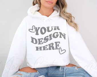 Gildan 18500 White Hoodie Mockup, Gildan Hoodie Mockup, White Hooded Sweatshirt Mockup, Model Mockup, oversized Hooded mockup