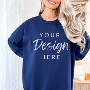 Comfort Colors 1566 True Navy Mockup, Comfort Colors Sweatshirt Mockup, True Navy Blue Crewneck
