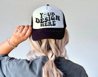 Black Foam Trucker Hat Mockup, Otto Cap Mock up, Black and White Baseball Hat Mockup, Mesh Trucker Cap Mockup