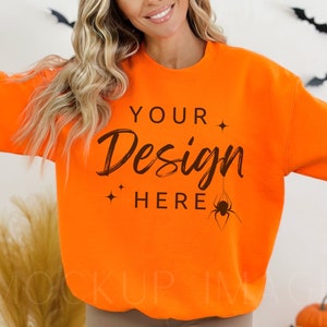 Gildan Orange 18000 Sweatshirt Mockup - Sweatshirt Mockup - Heavy Blend Gildan - Model Mockup - Herbst Mockup - Halloween Mockup - Herbst