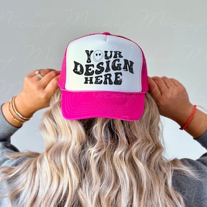 Pink Foam Trucker Hat Mockup, Otto Cap Mock up, Hot Pink Baseball Hat Mockup, Mesh Trucker Cap Mockup