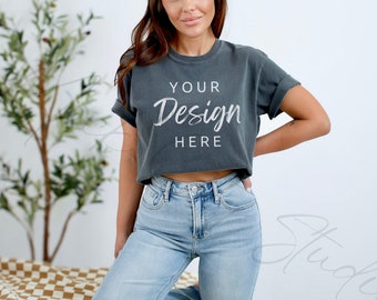 Pepper Comfort Colors C1717 Pepper TShirt Mockup, Pepper Shirt Mockup, Model Mockup for C1717, Stylish Grey Tshirt Mockup