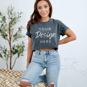 Pepper Comfort Colors C1717 Pepper TShirt Mockup, Pepper Shirt Mockup, Model Mockup for C1717, Stylish Grey Tshirt Mockup