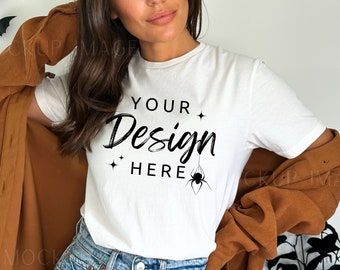 Gildan 64000 Mockup, Gildan 64000 White TShirt Mockup Halloween Mockup, Autumn Mockup Model, Fall Mockup Shirt