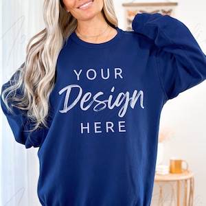Comfort Colors 1566 True Navy Mockup, Comfort Colors Sweatshirt Mockup, True Navy Blue Crewneck