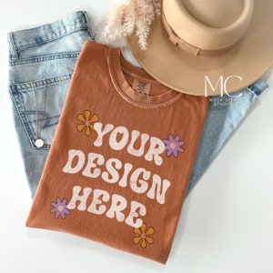 Comfort Colors 1717 Yam Mockup, Comfort Colors Flat Lay Mockup, C1717 Yam Mockup, Boho Flat lay-skjorta, Vikt skjorta Mockup