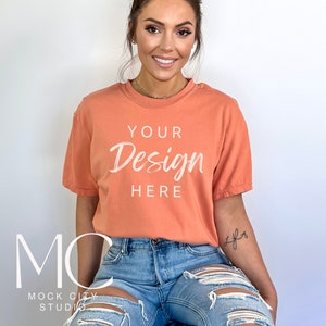 Comfort Colors Terracotta Mockup, C1717 Tshirt Mockup, Model Mockup, Hell Orange Shirt Mockup, Terracotta Comfort Colors Unisex T-Shirt Mockup