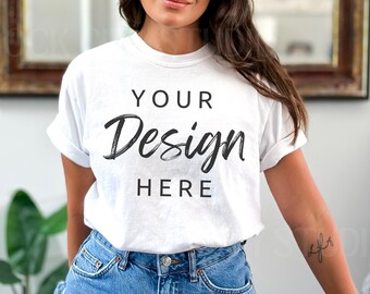 Comfort Colors C1717 White Shirt Mockup, Tshirt Mockup, White  c1717, White TShirt Model Mockup, Comfort Colors Shirt Mockup, Trendy mock