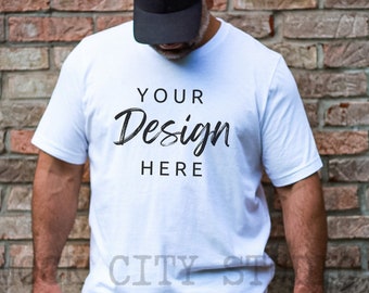 White Bella Canvas 3001 Mens Shirt Mockup | Outdoor Fall Mockup (PNG)