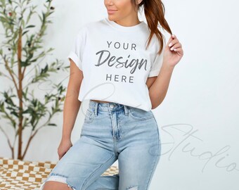 White Comfort Colors C1717 White TShirt Mockup, White Shirt Mockup, Model Mockup for C1717, Stylish Tshirt Mockup