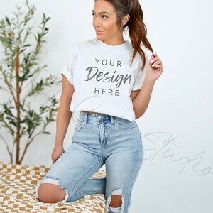 White Comfort Colors C1717 White TShirt Mockup, White Shirt Mockup, Model Mockup for C1717, Stylish Tshirt Mockup